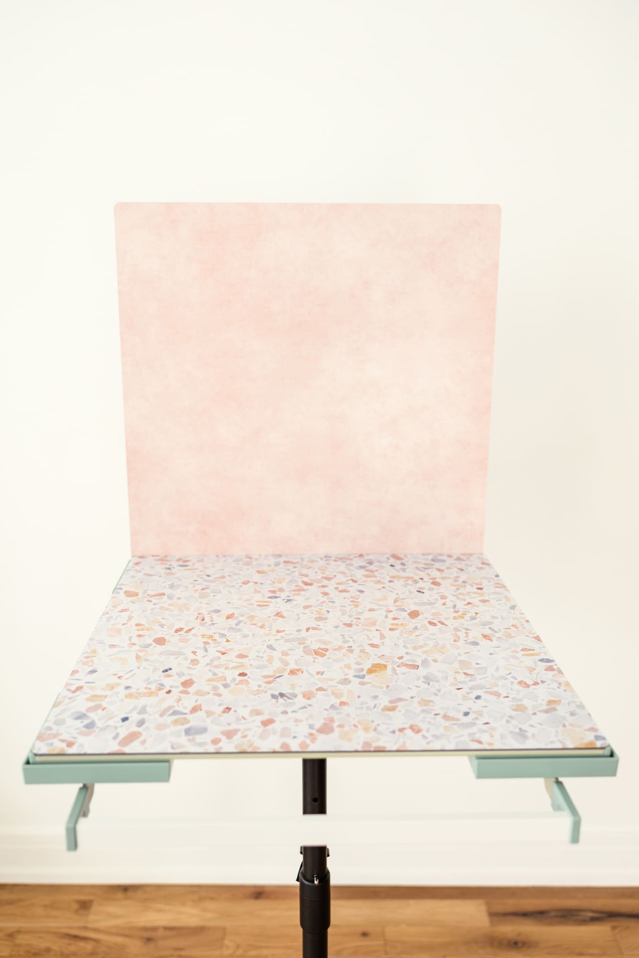 Replica Surfaces® Sunset Peach and Sunsoaked Terrazzo set up at Chicago photography studio P&M Studio